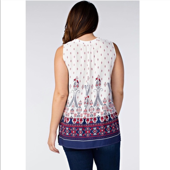 Plus Size Ivory Red Paisley Tunic - Picture 3 of 3